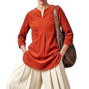 Thought London pure organic cotton rust corduroy tunic top mini dress EU 34